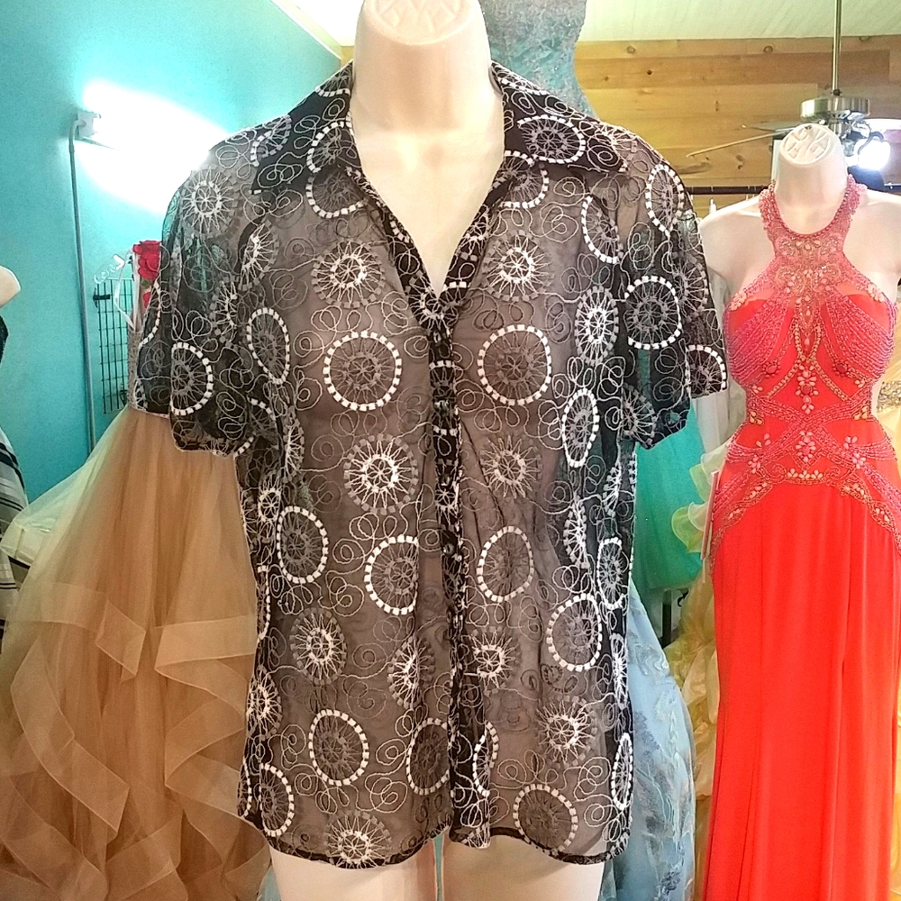 Lanalee Semi Sheer Button Front Short Sleeve